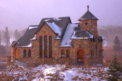 Snowy stone chapel
